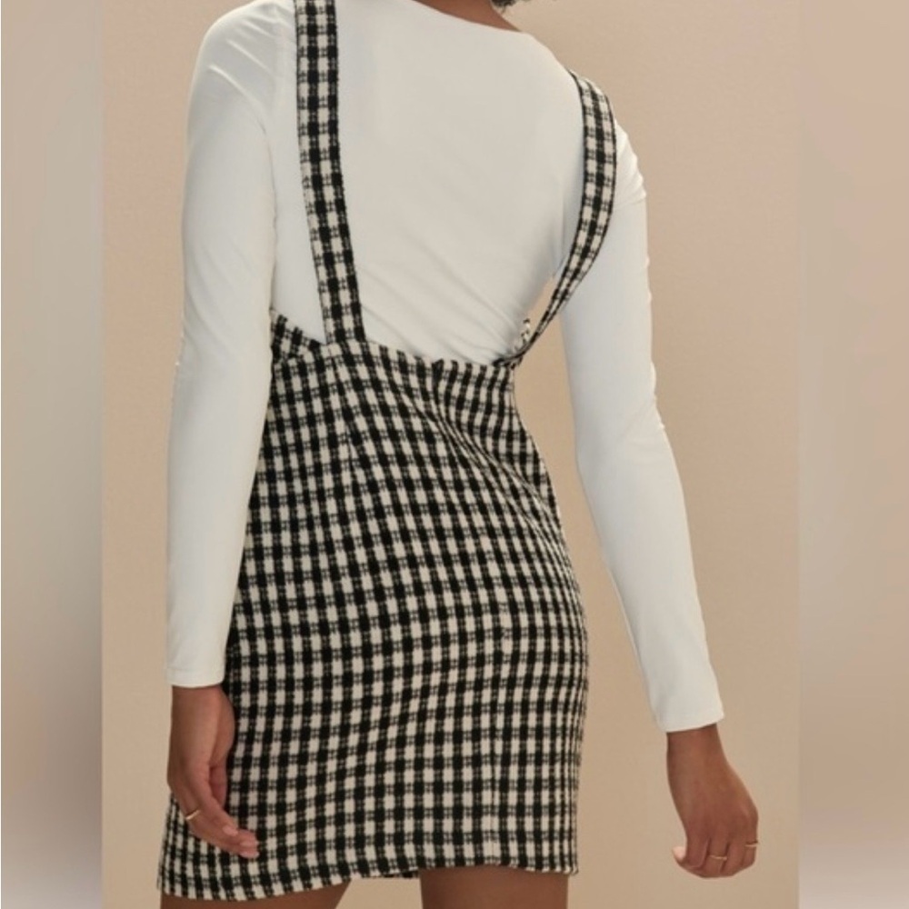 Francesca's Collections Black & White Gingham Mini Pinafore Dress - Picture 3 of 7